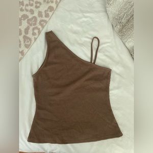 NWOT Taupe One Shoulder Waffle Knit Tank